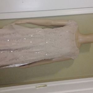 Sequin and lace dress (Taupe/Khaki with silver sequin